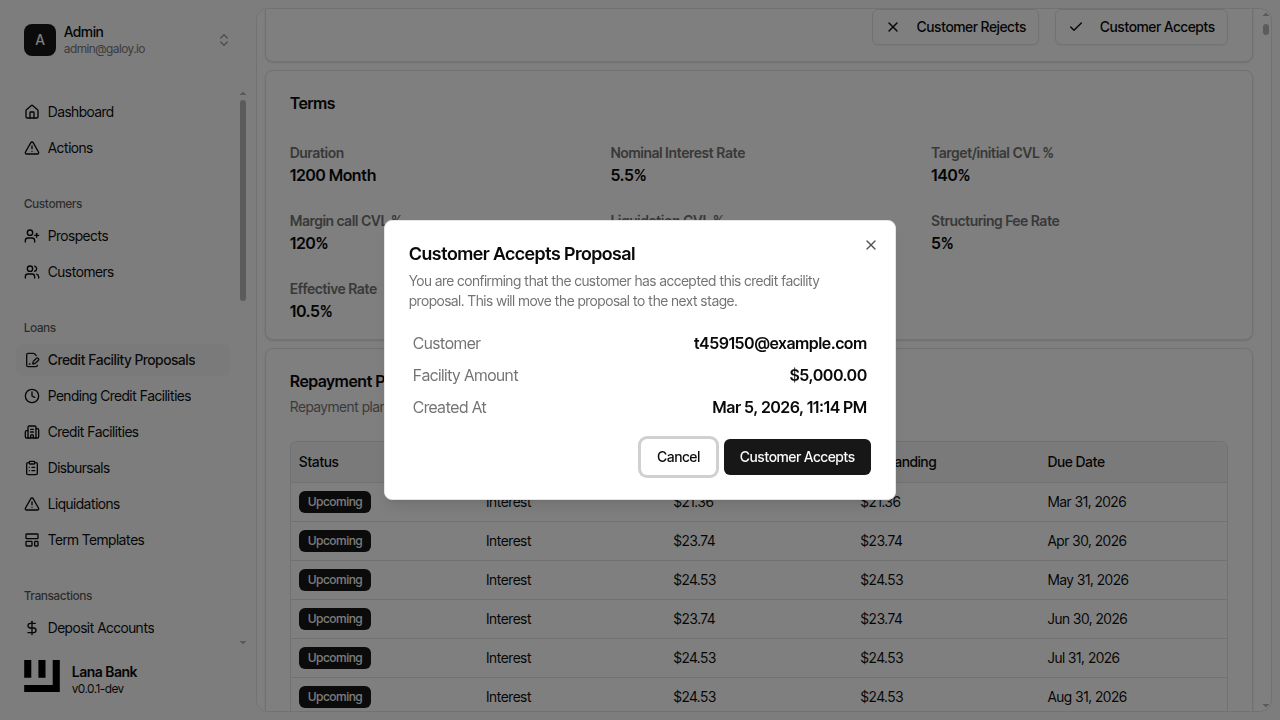 Customer approval dialog