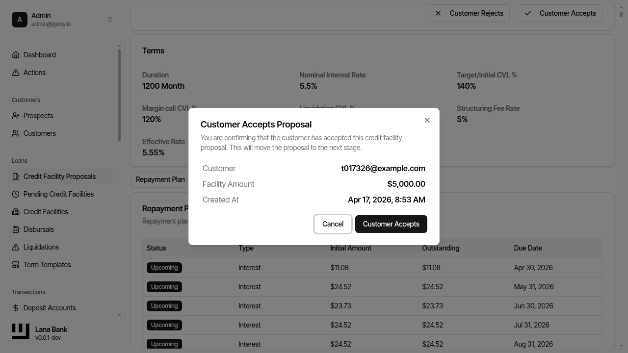 Customer approval dialog