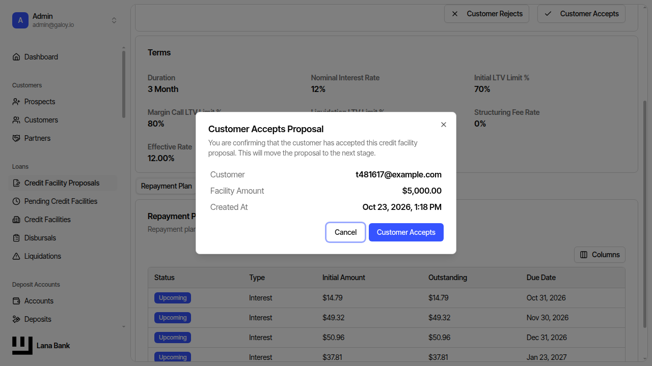 Customer approval dialog