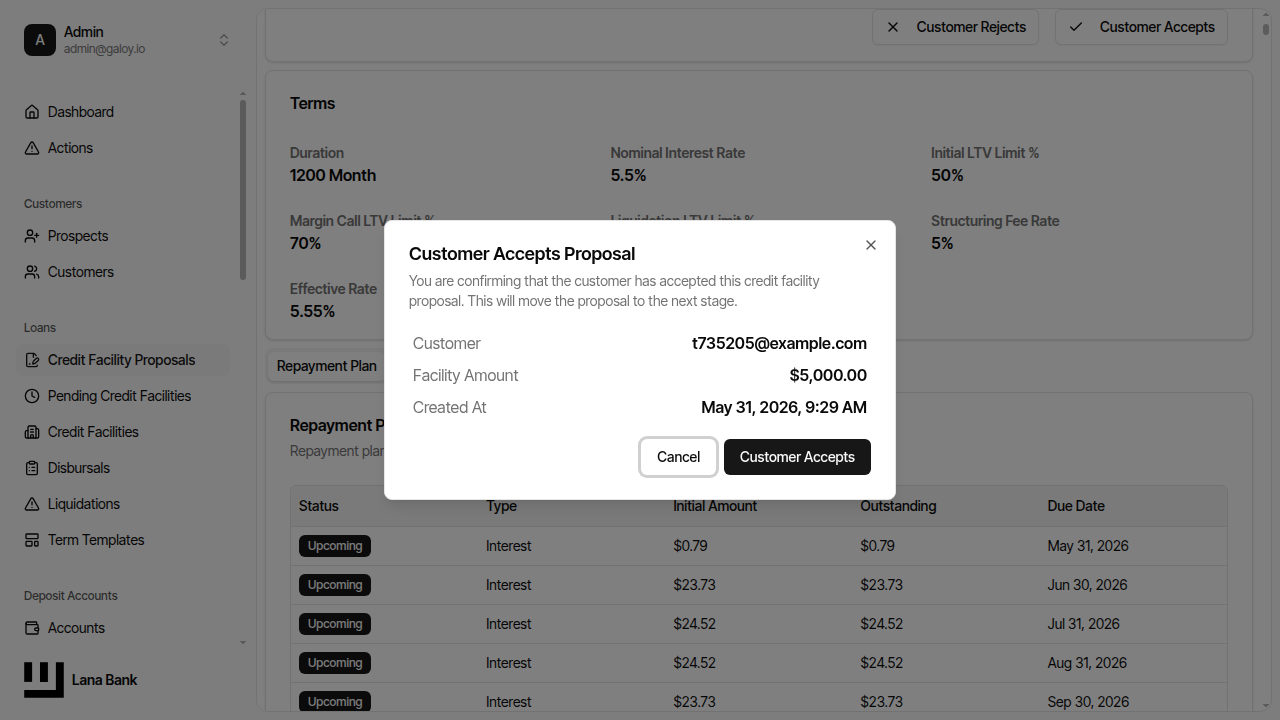 Customer approval dialog