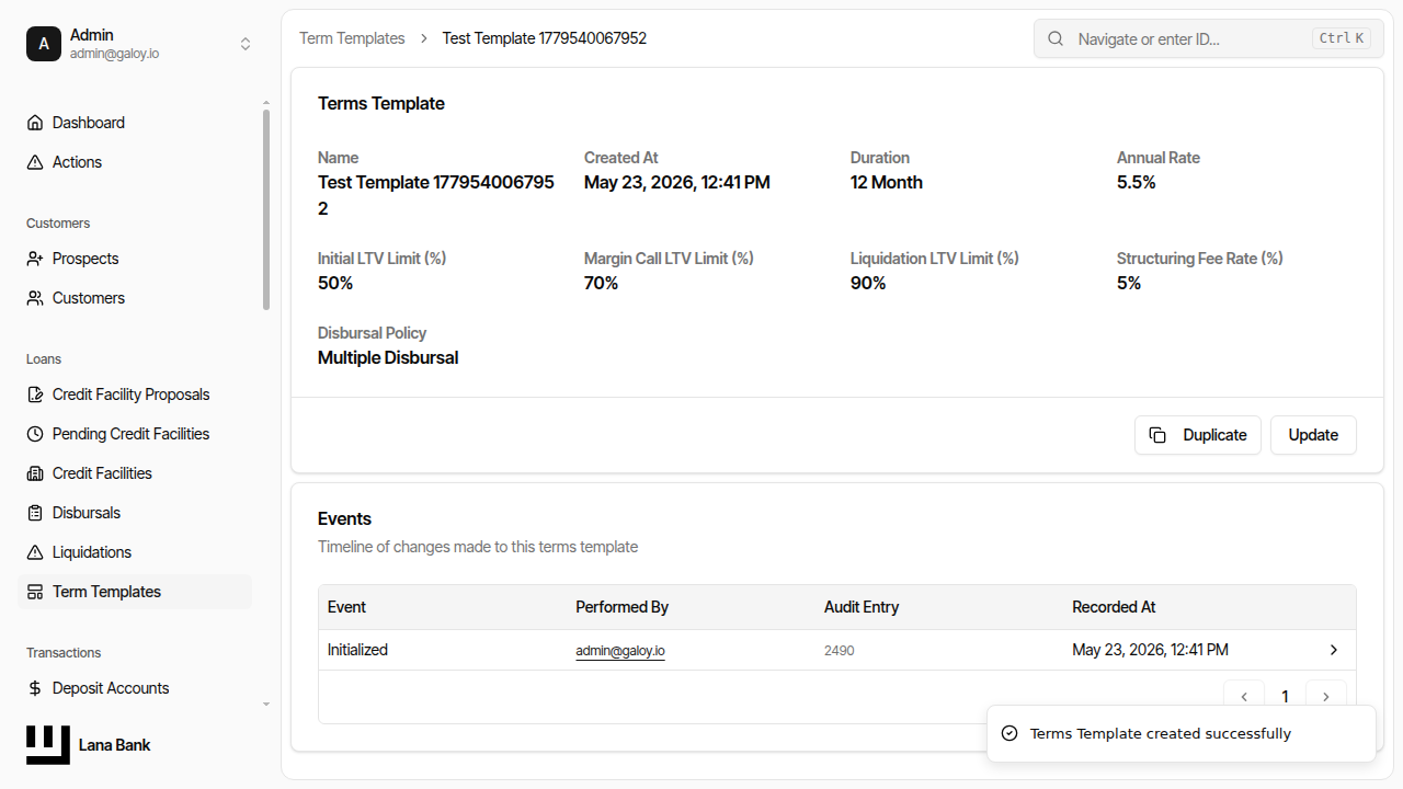Verify terms template creation