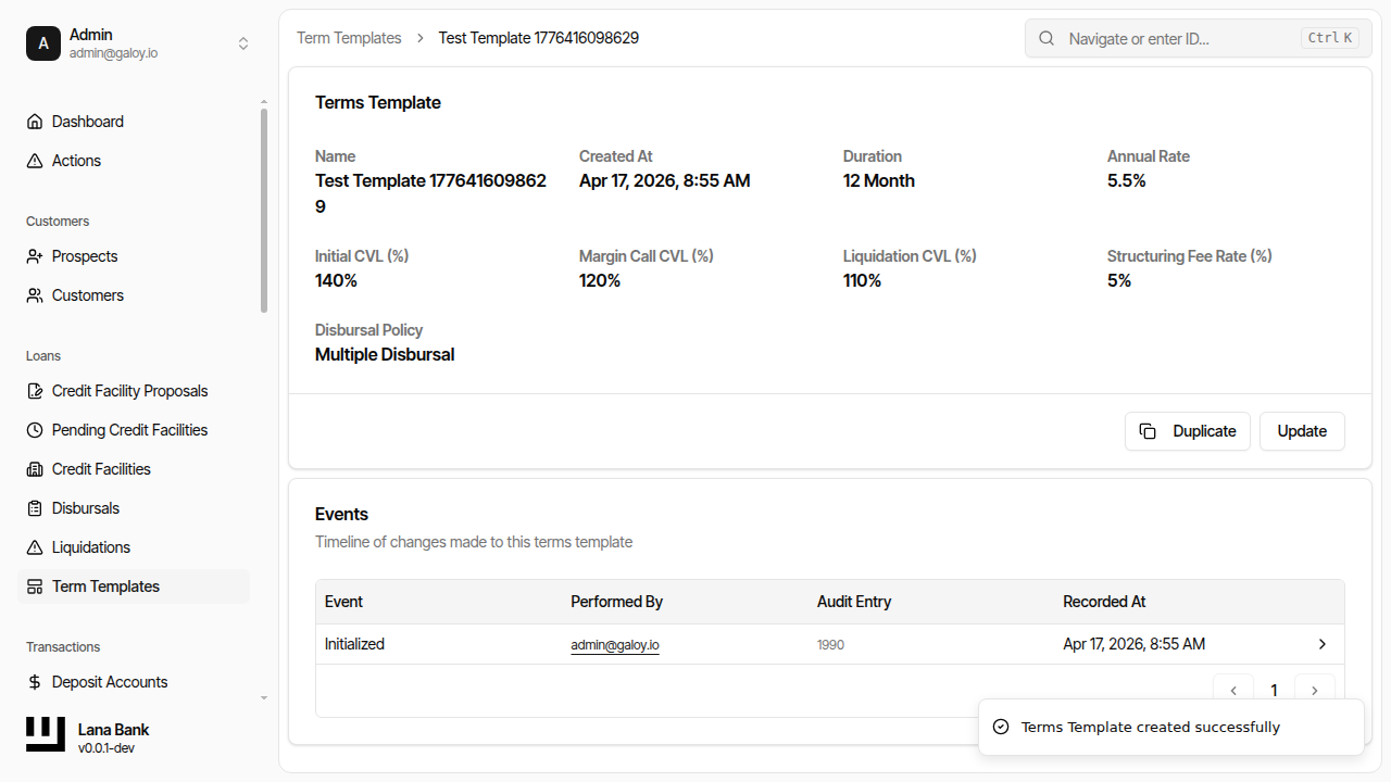 Verify terms template creation