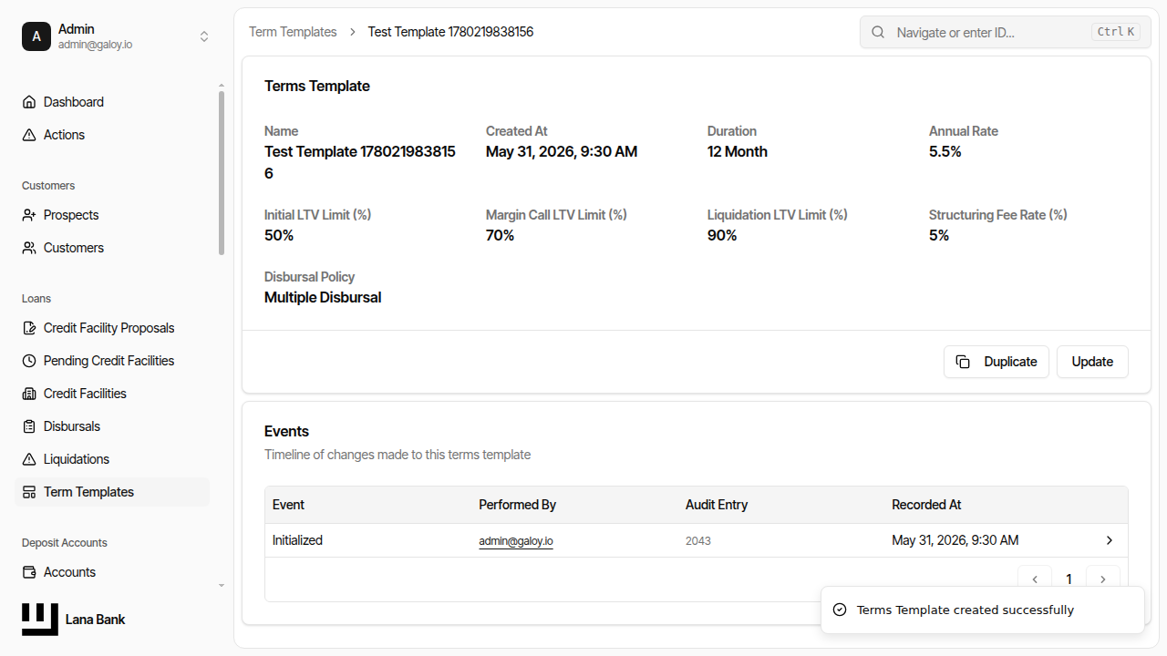 Verify terms template creation