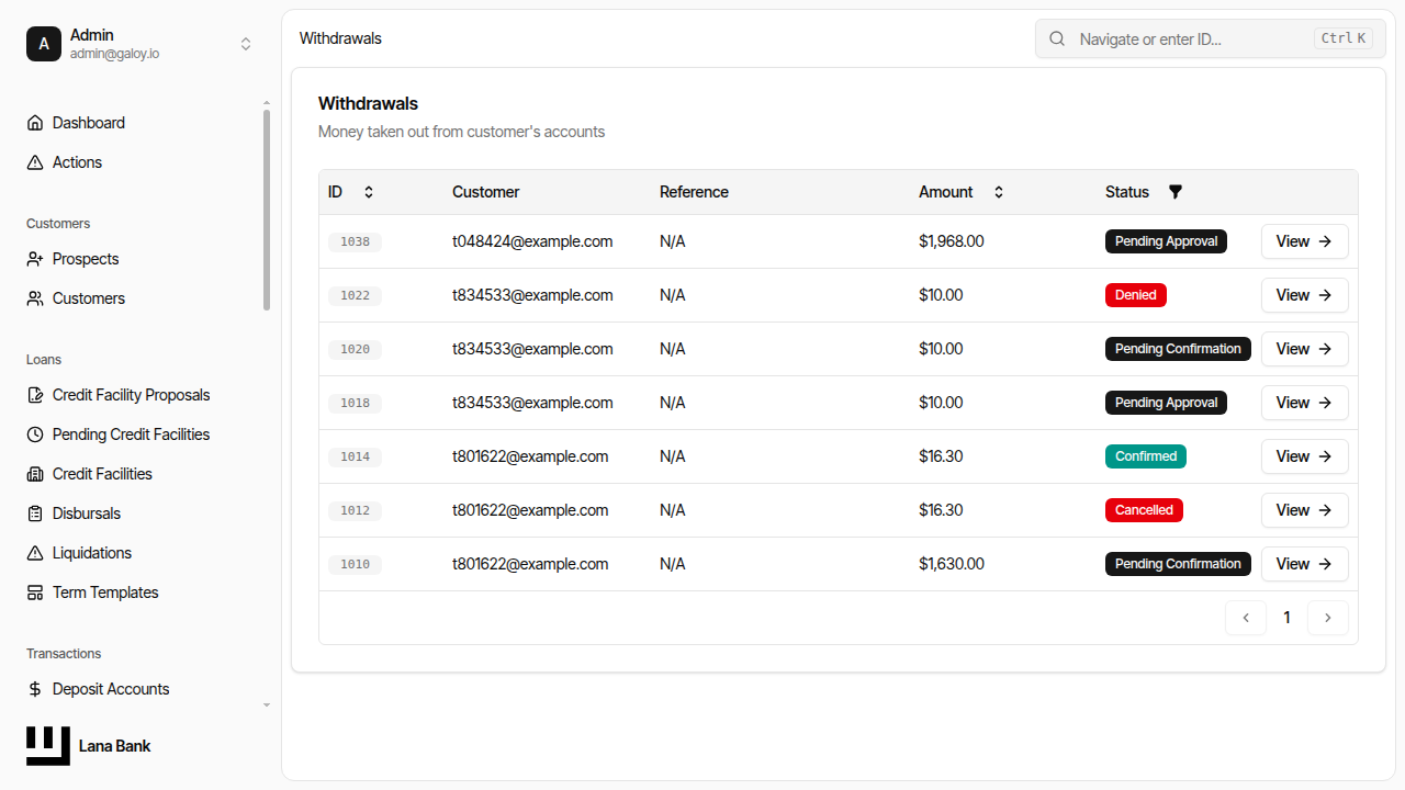 Withdrawal in list