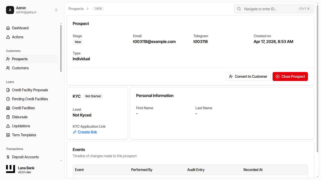 Prospect KYC detail section
