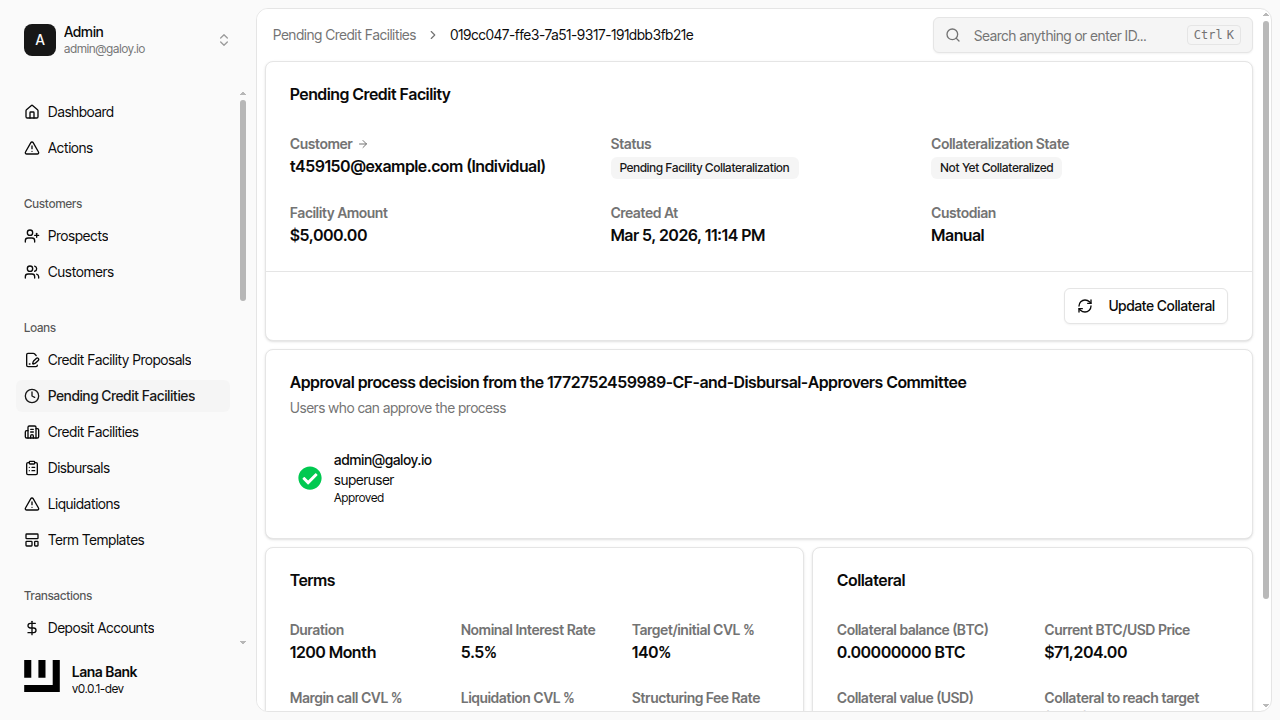 Pending facility initial state