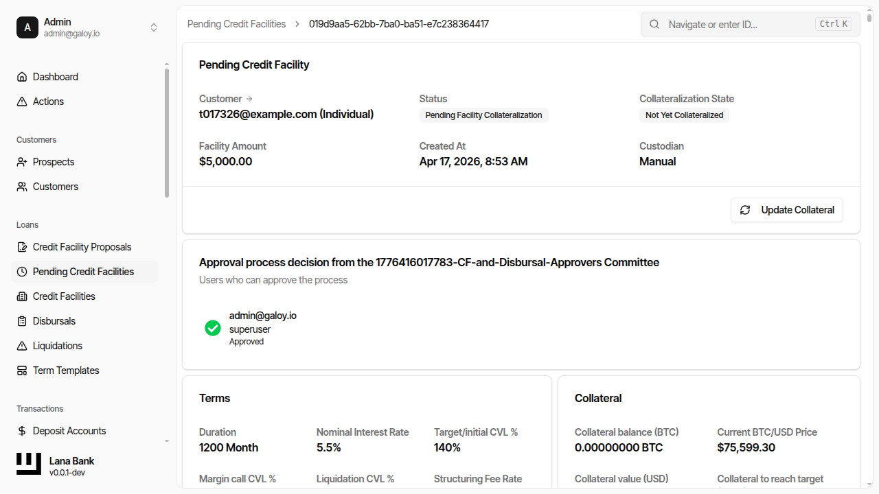 Pending facility initial state