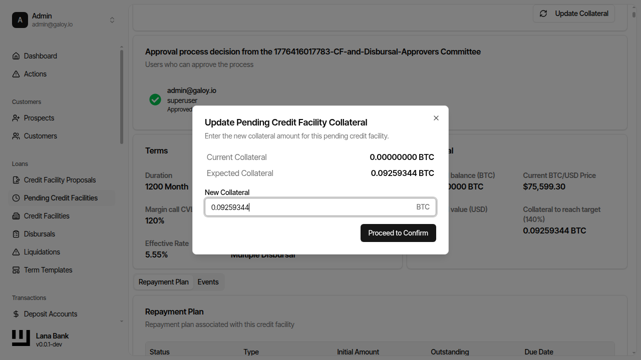 Enter collateral value