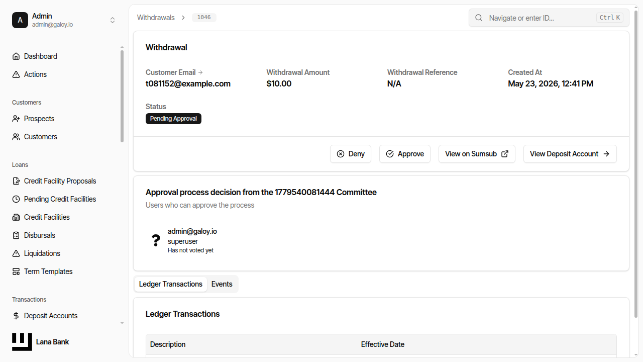 Pending withdrawal visible