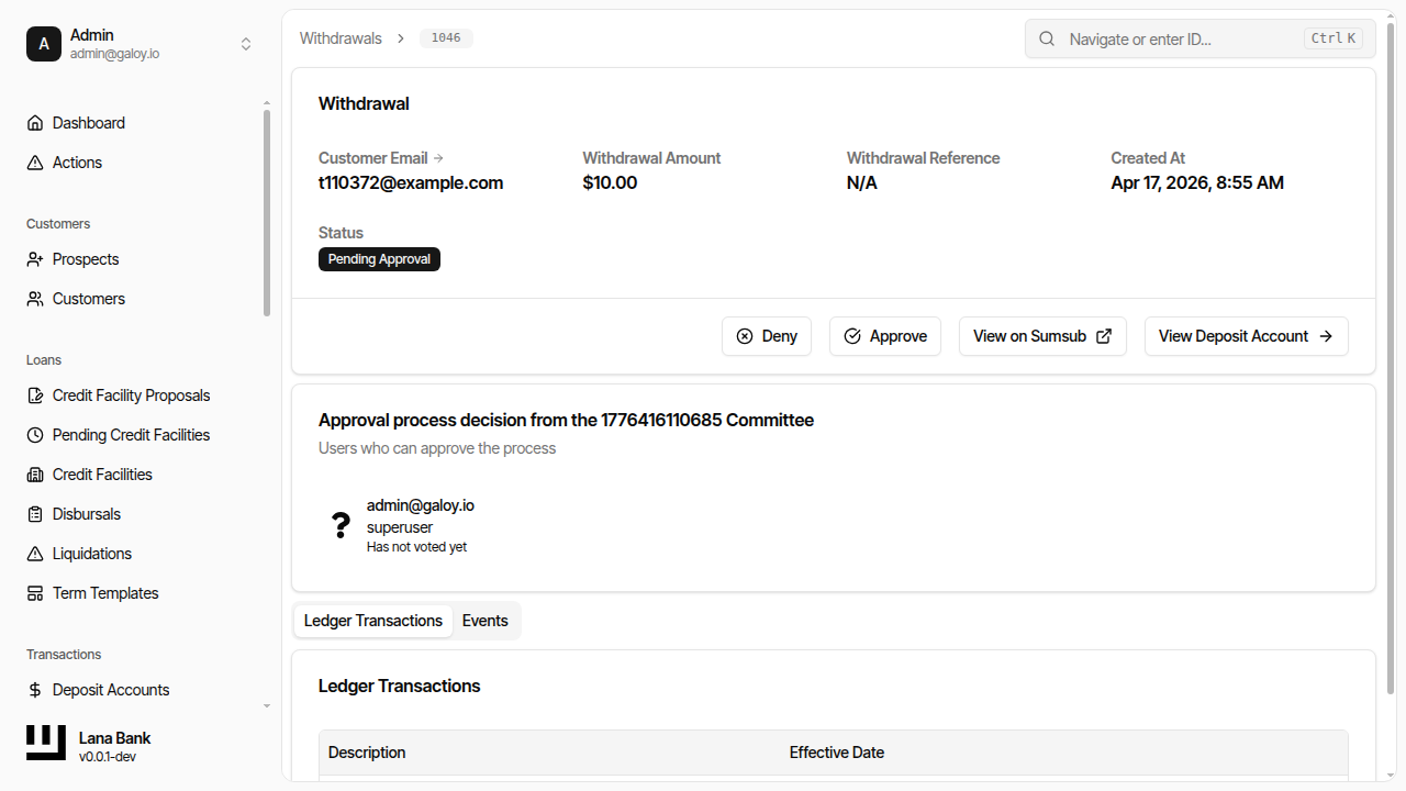 Pending withdrawal visible
