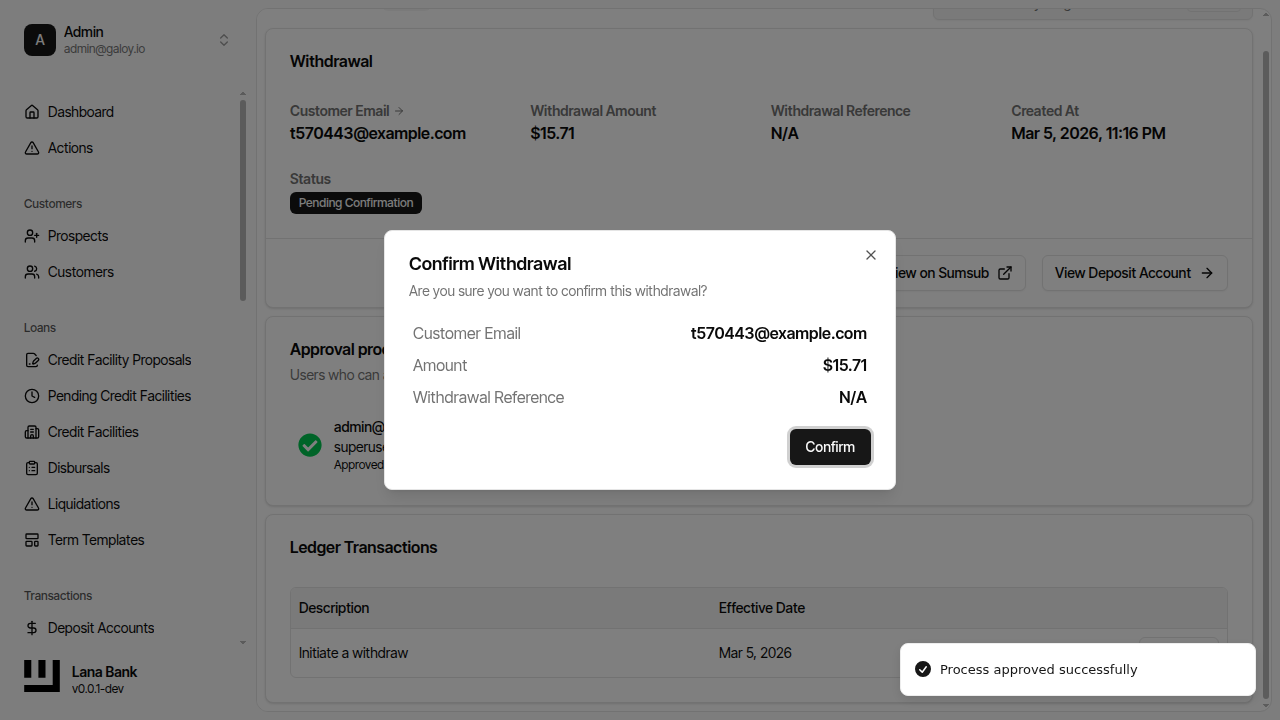 Approve withdrawal button