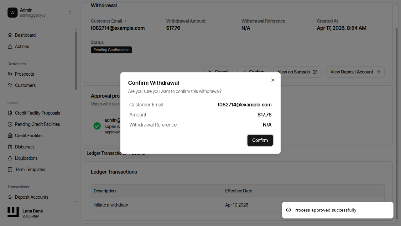 Approve withdrawal button