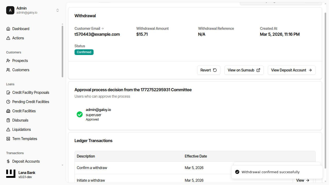 Approved withdrawal status