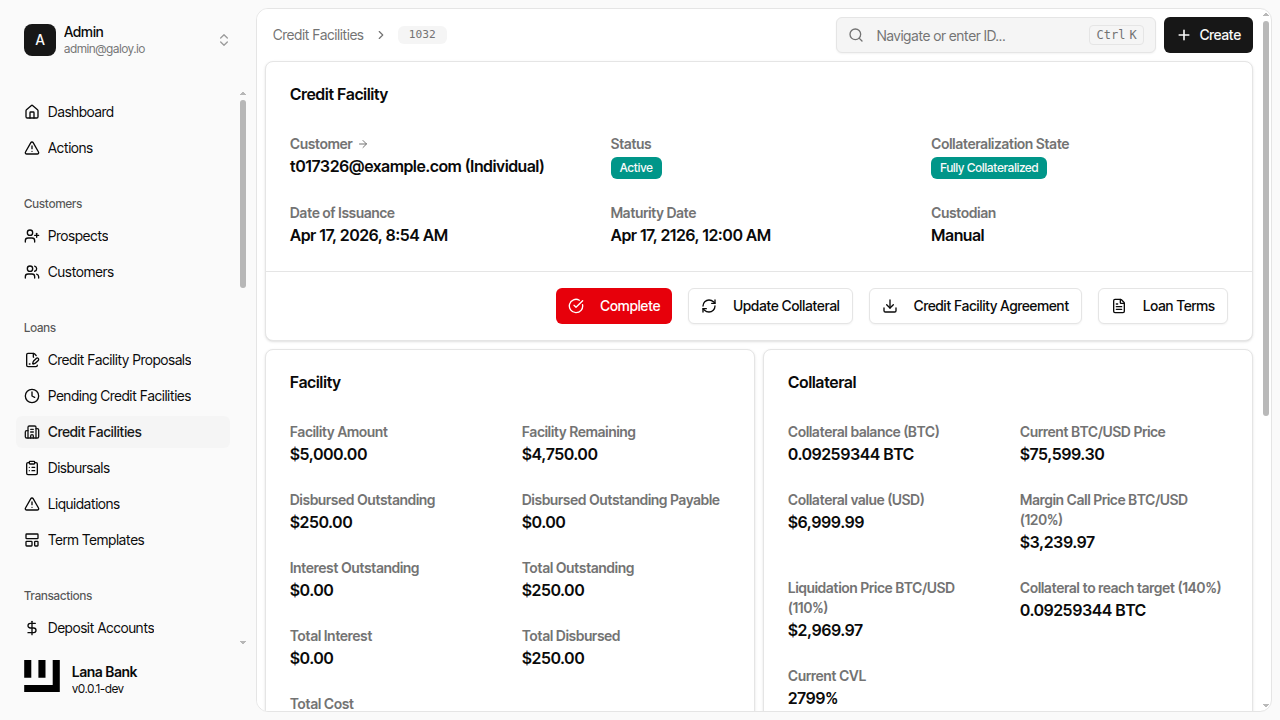 Credit facility in list