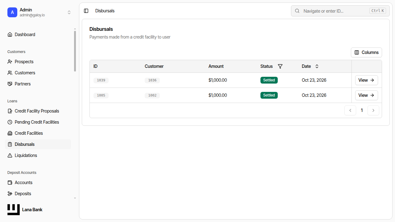 Disbursal in list