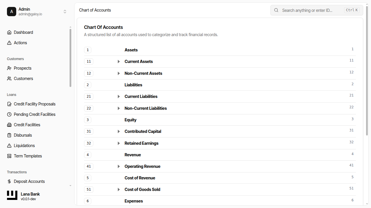 Chart of accounts view