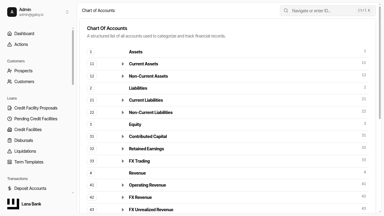 Chart of accounts view