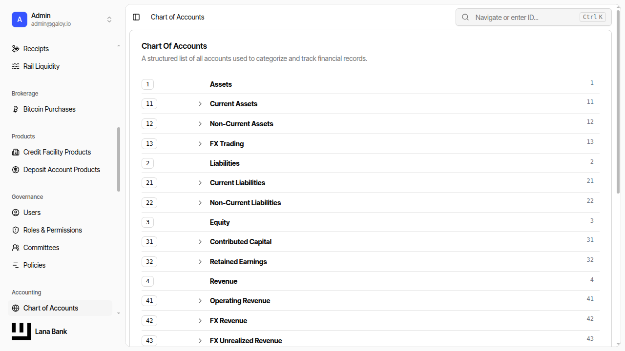Chart of accounts view