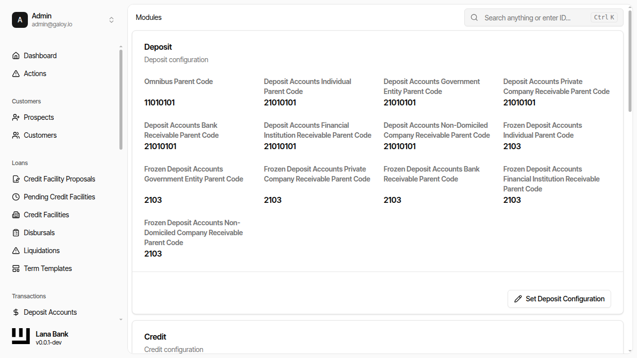 Deposit configuration