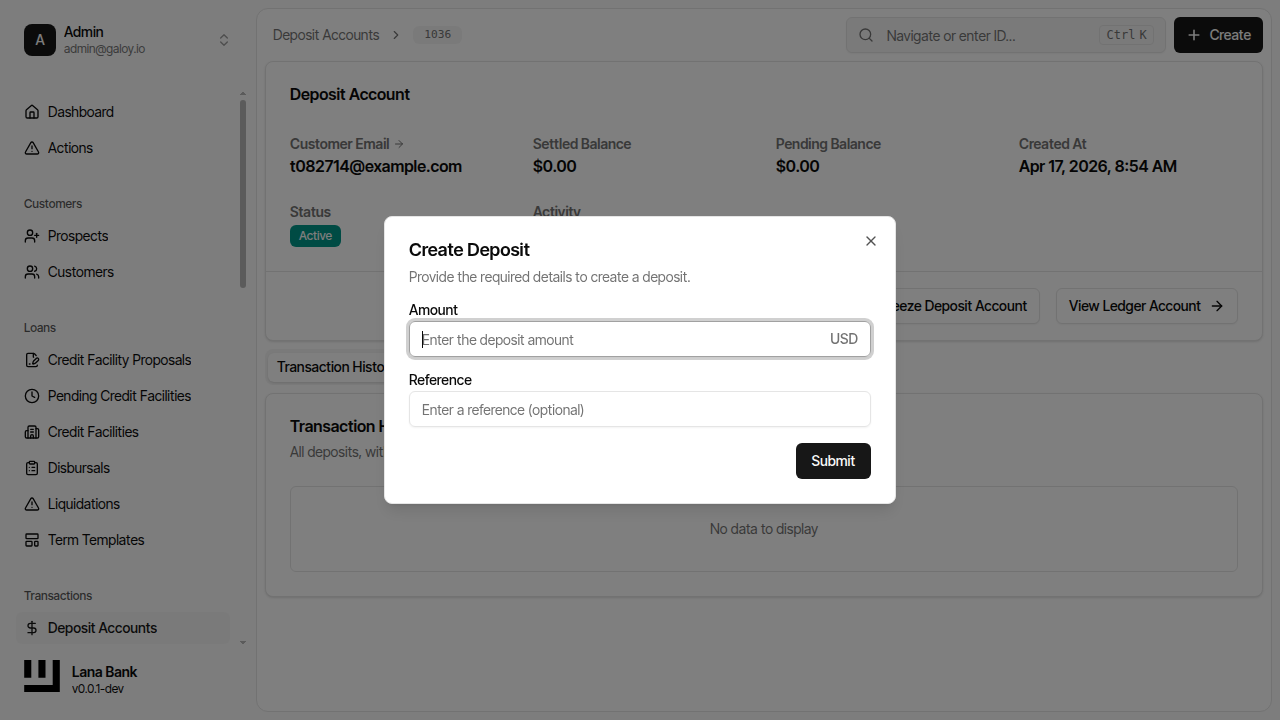 Select create deposit
