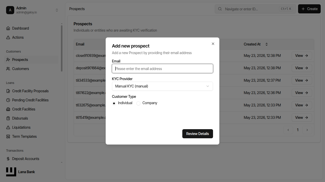 Prospect creation form