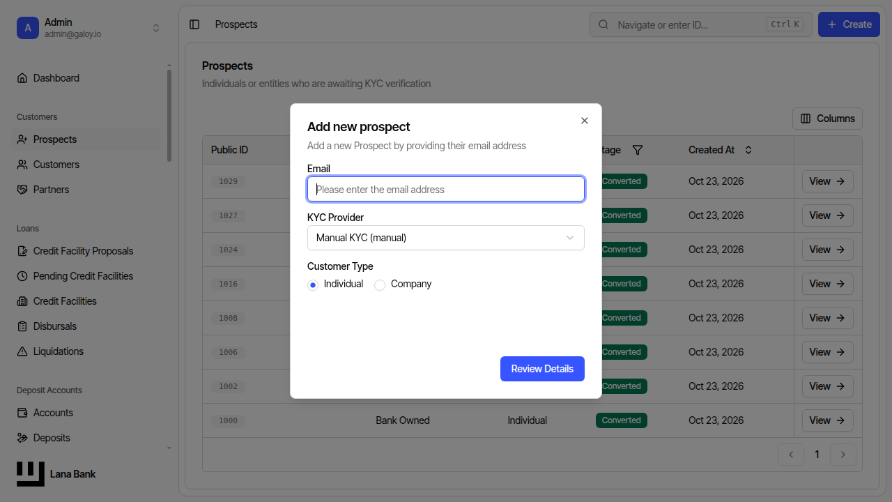 Prospect creation form