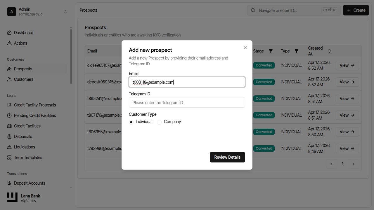 Enter prospect email