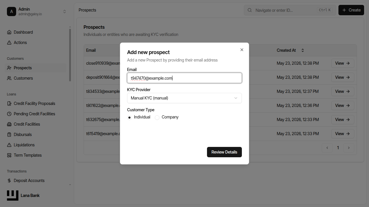 Enter prospect email