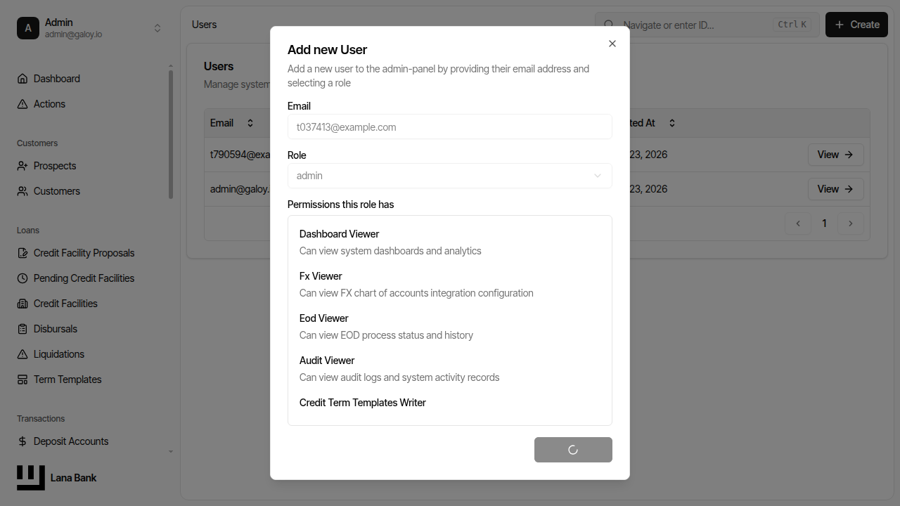 Submit user creation
