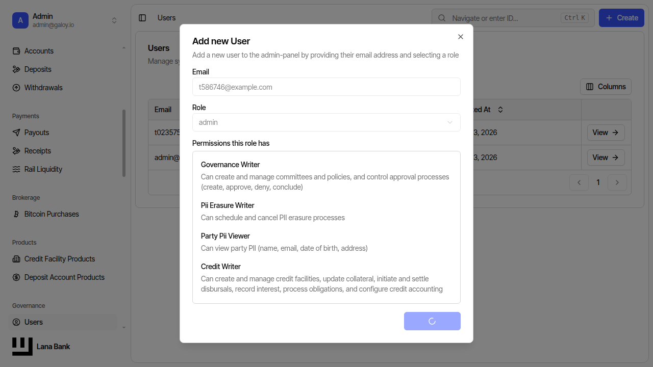 Submit user creation