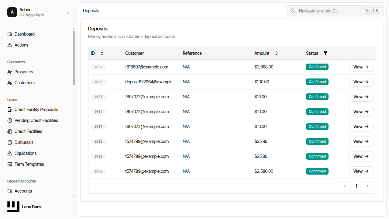 Deposit appears in list