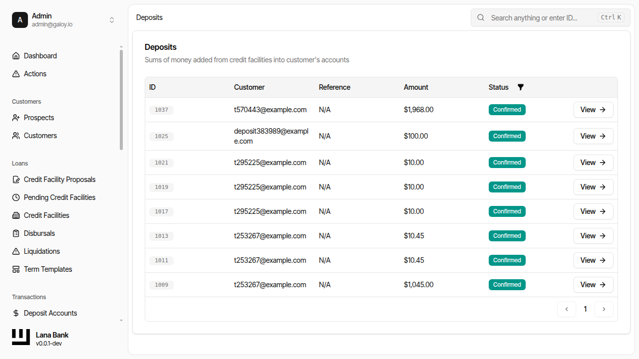 Deposit appears in list