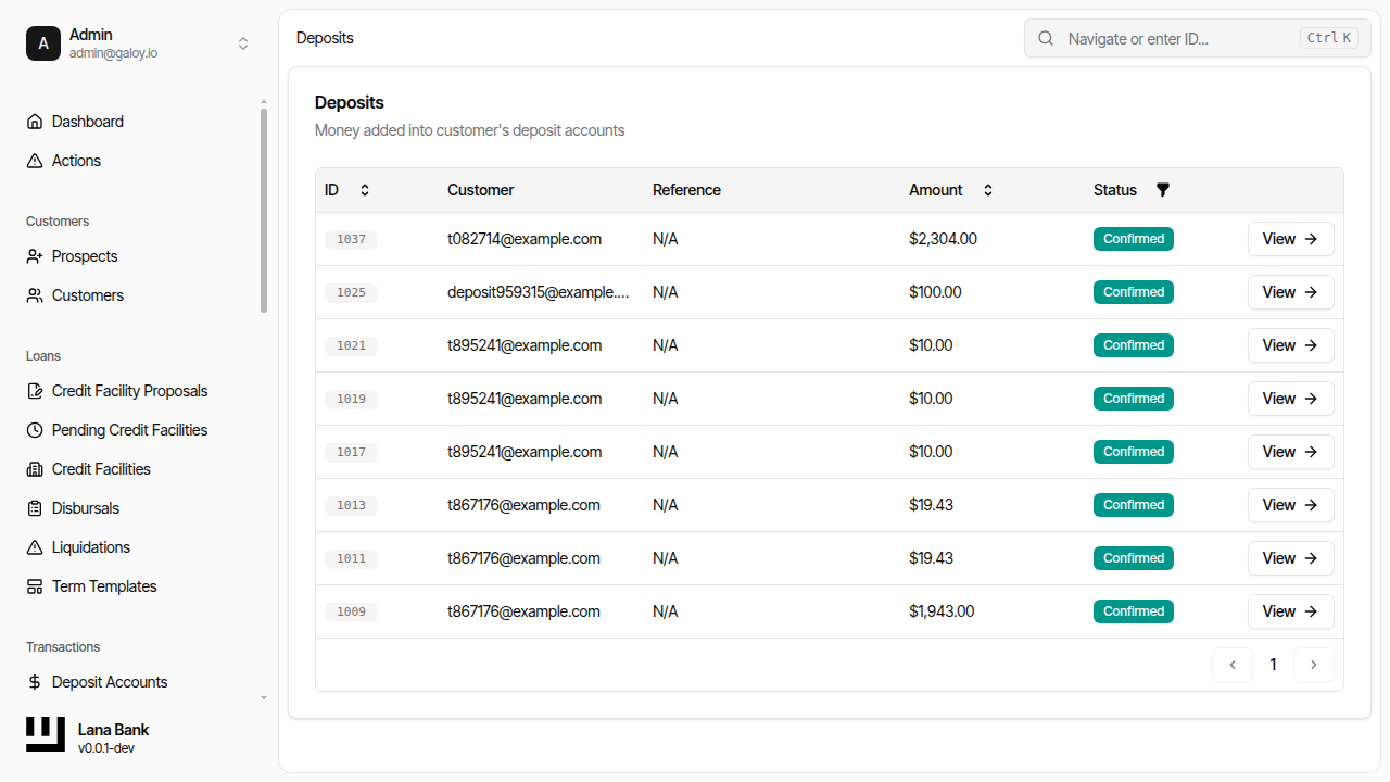 Deposit appears in list
