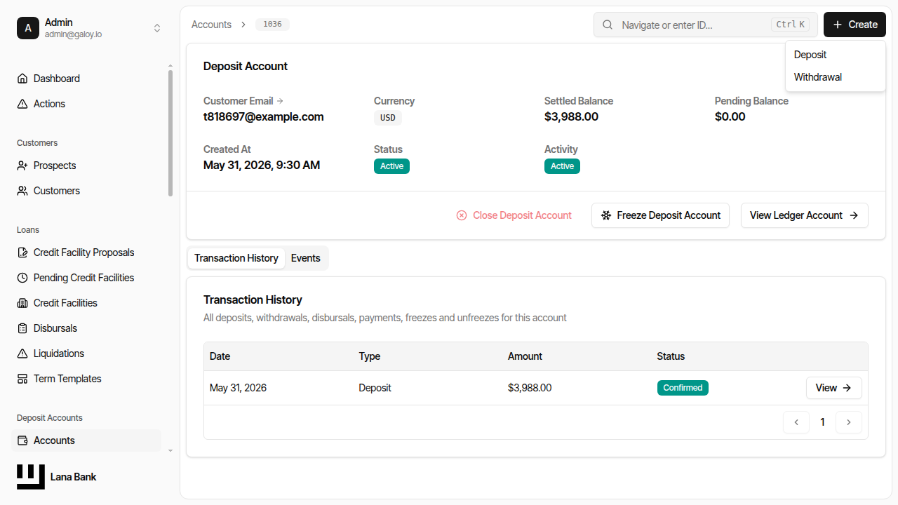Open withdrawal create