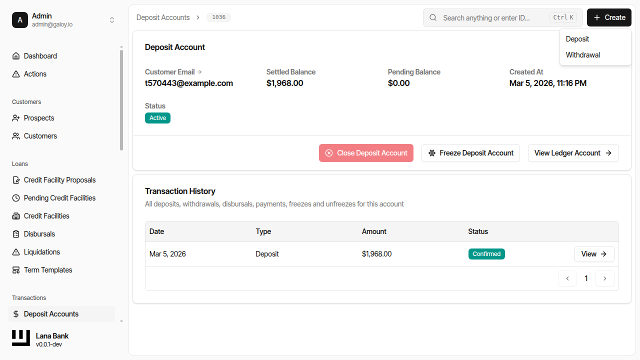 Open withdrawal create