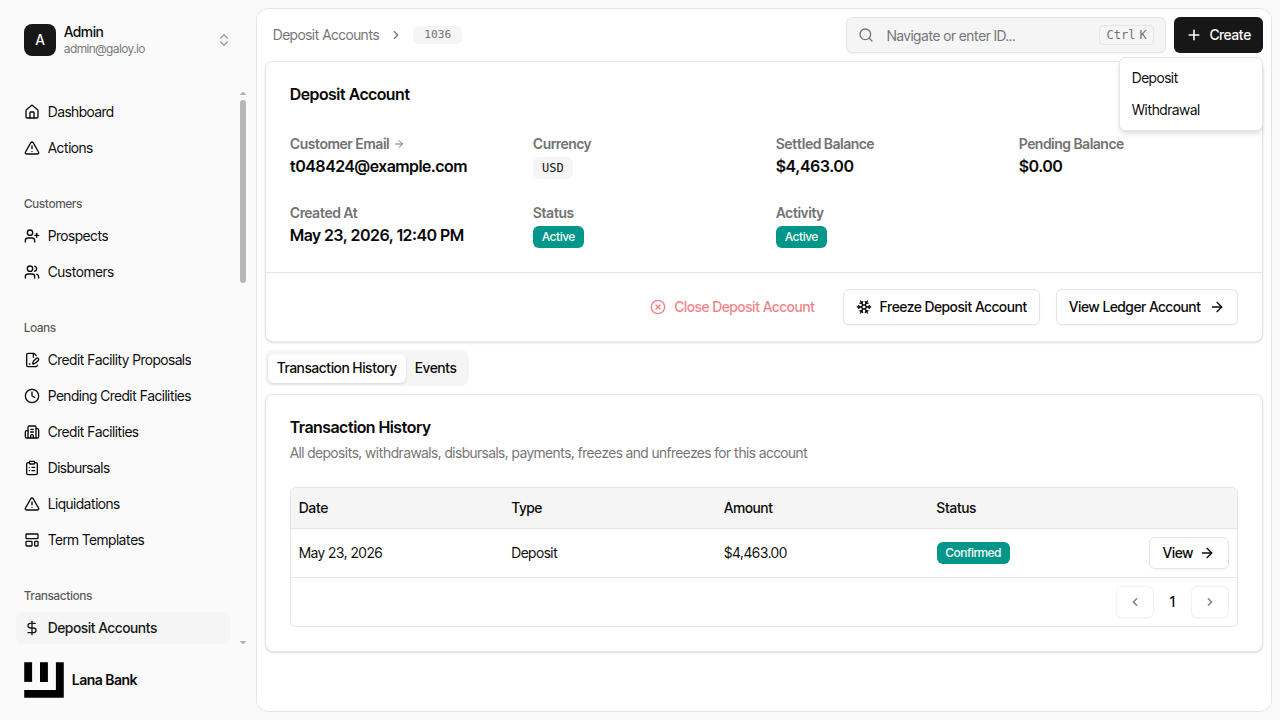 Open withdrawal create
