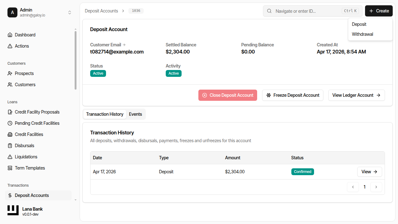 Open withdrawal create