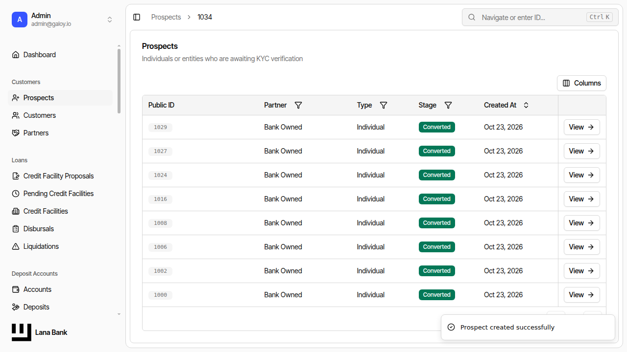 Confirm prospect creation