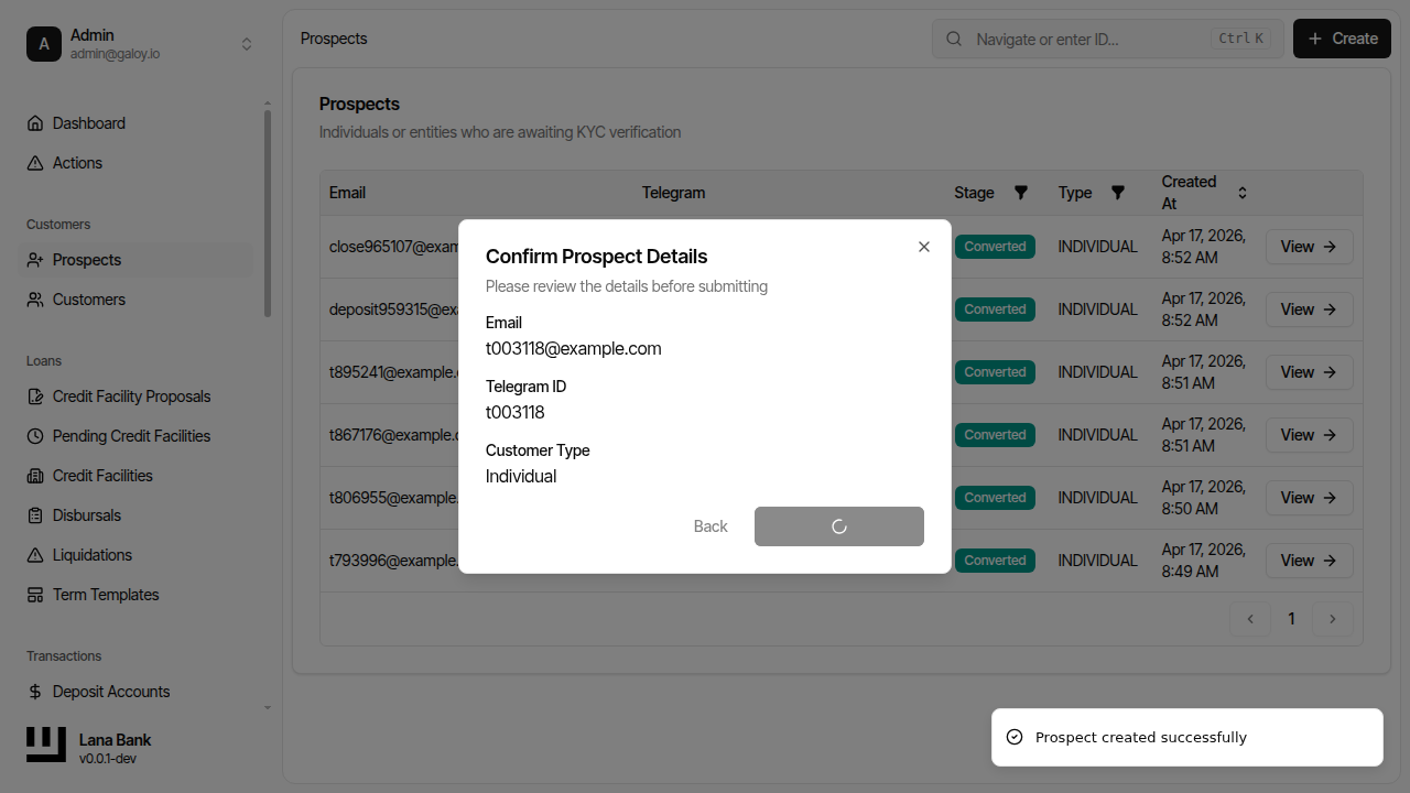 Confirm prospect creation