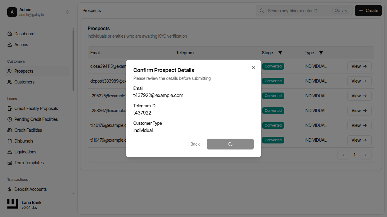 Confirm customer creation