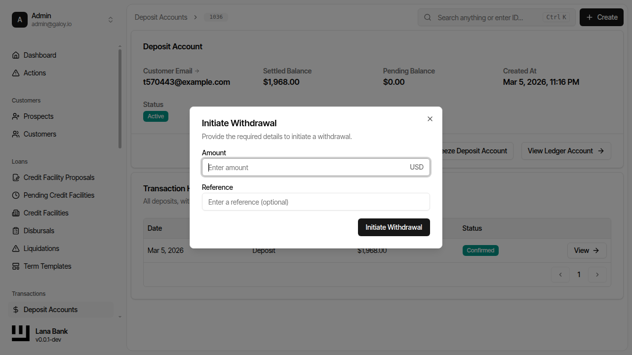 Select create withdrawal