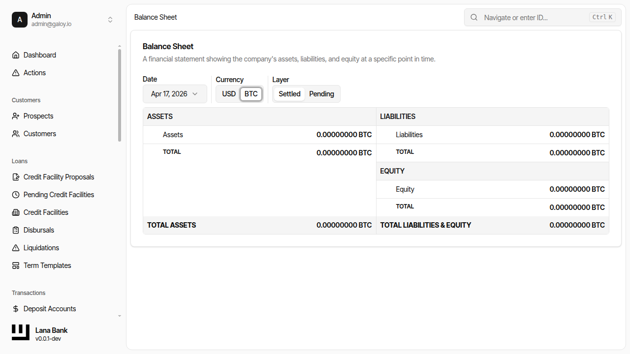 Balance sheet BTC currency