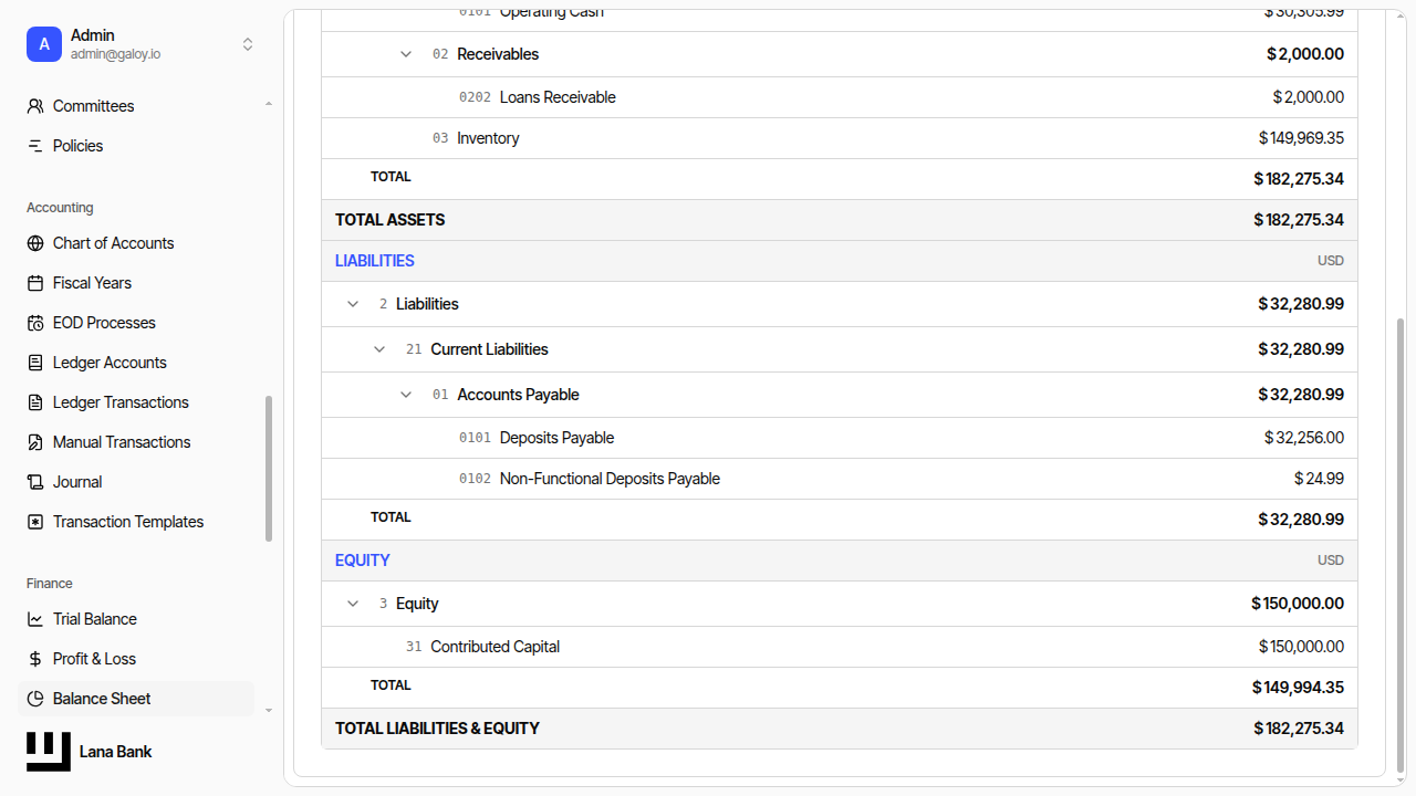 Balance sheet report