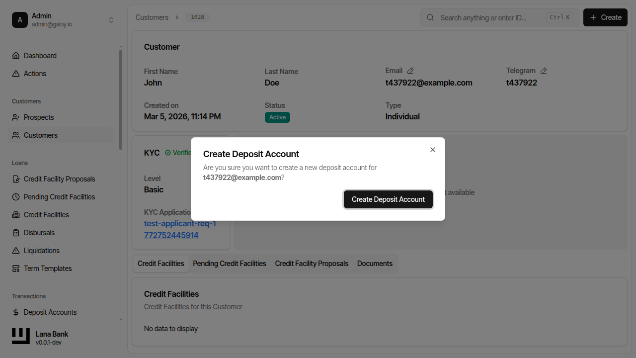Create deposit account dialog