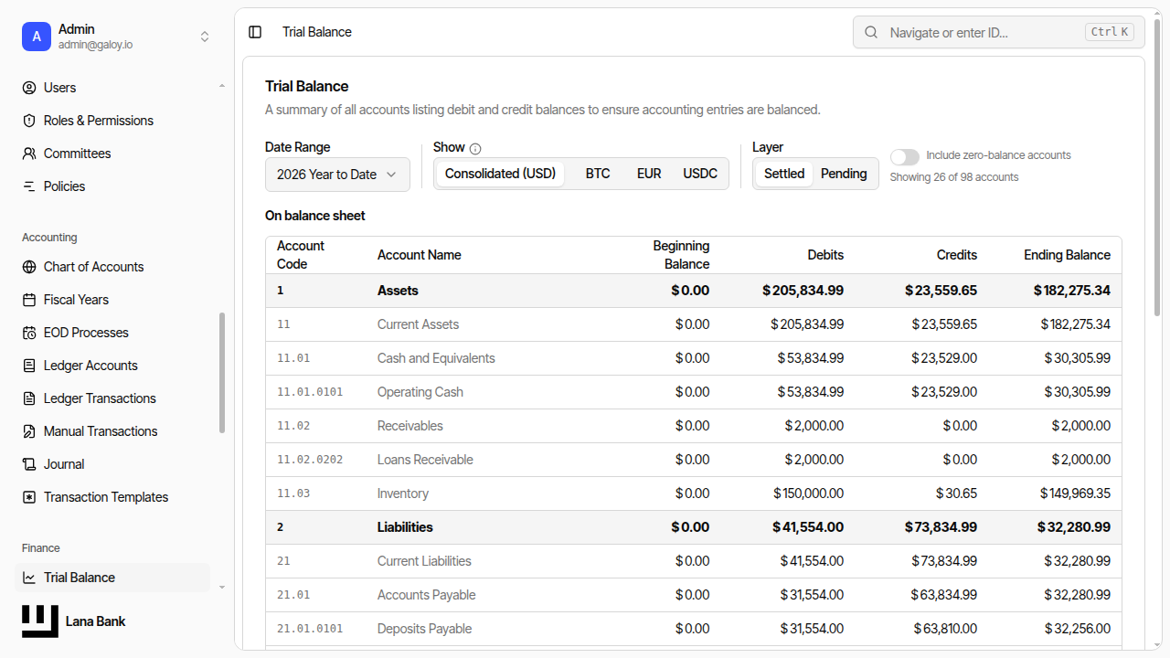 Trial balance report