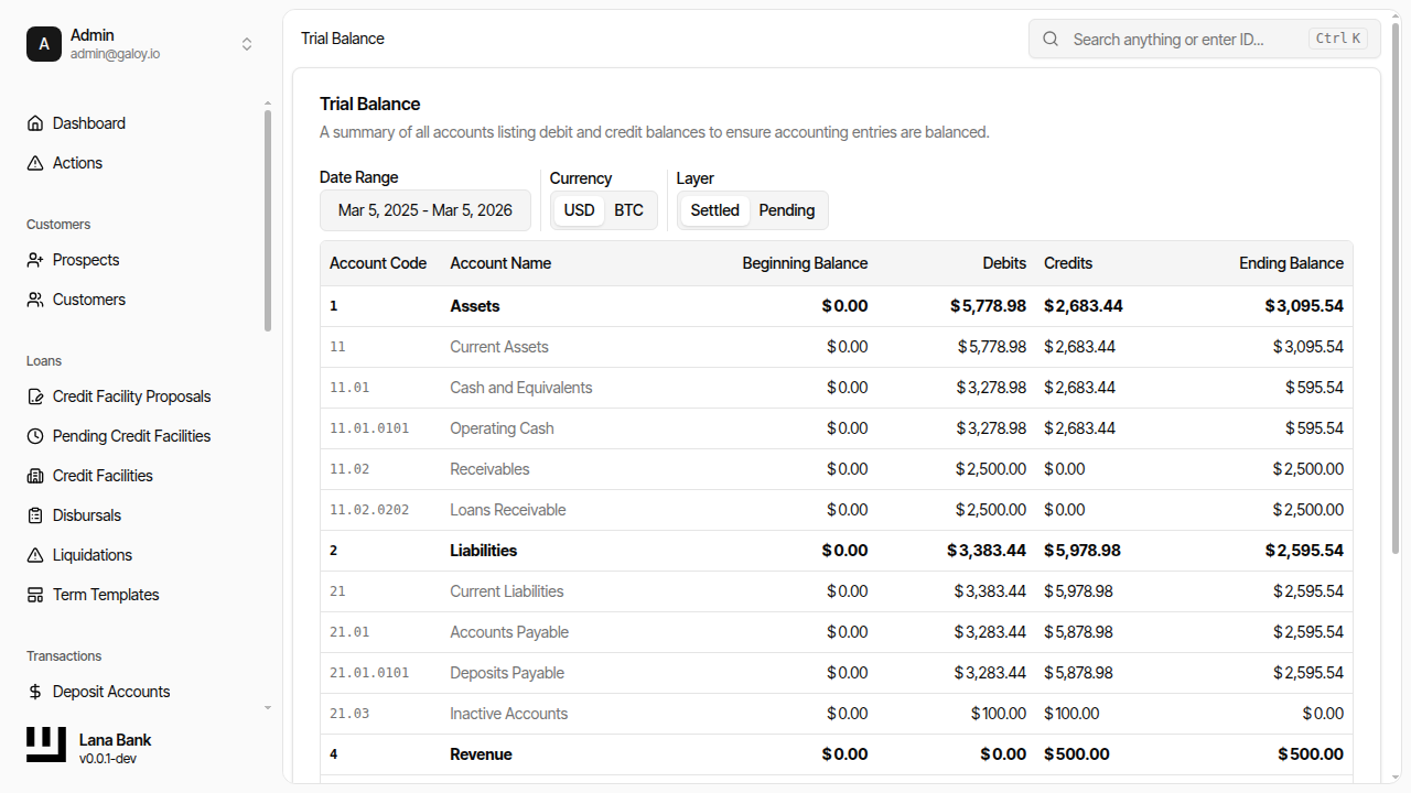 Trial balance report