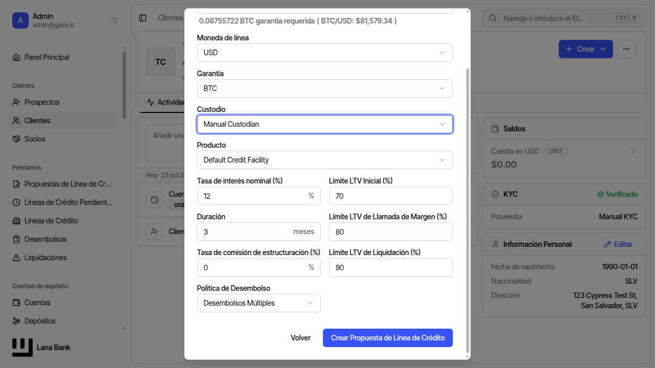 Ingresar monto de facilidad