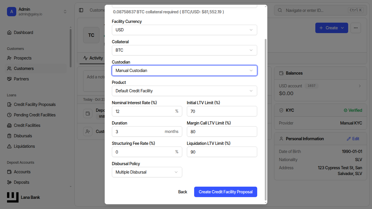 Enter facility amount
