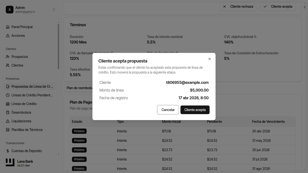 Diálogo de aprobación del cliente