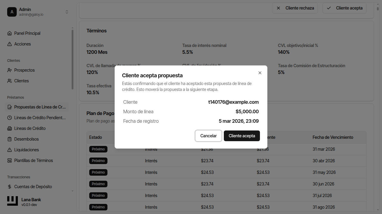 Diálogo de aprobación del cliente